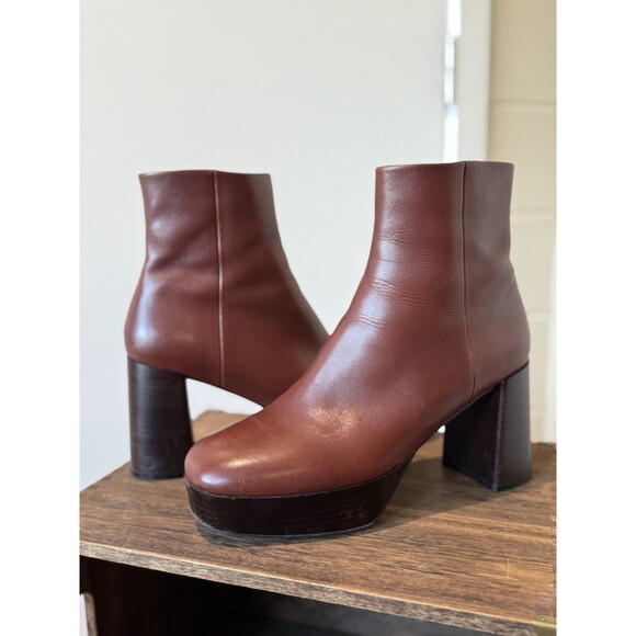 VANELI Valeke Women's Boots Brown Cognac Leather Square Toe Comfort 10 Luxury - Picture 2 of 9